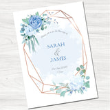 Dusky Blue Rose & Hydrangea Wedding Evening Invitation-Front