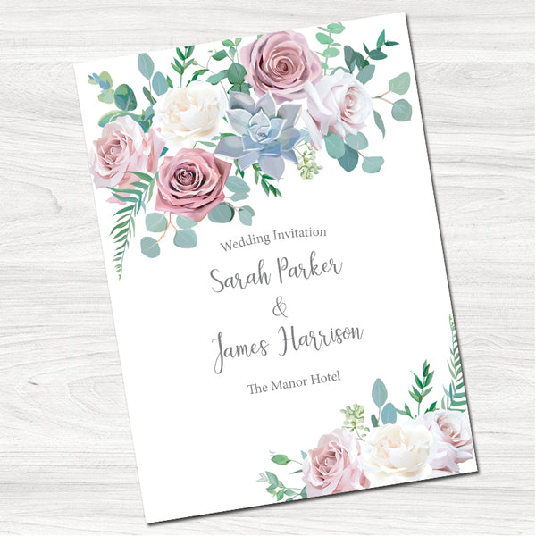Dusky Pink Roses Wedding Evening Invitation