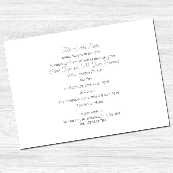 Elegant Wedding Day Invitation-Back