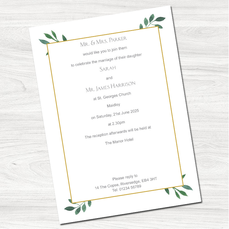 Eucalyptus Wedding Day Invitation-Back