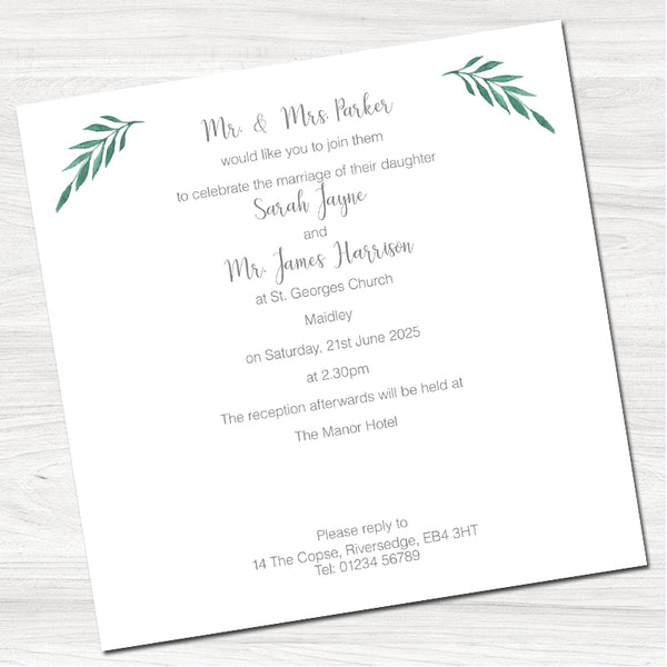 Fern Leaves Wedding Day Invitation-Back