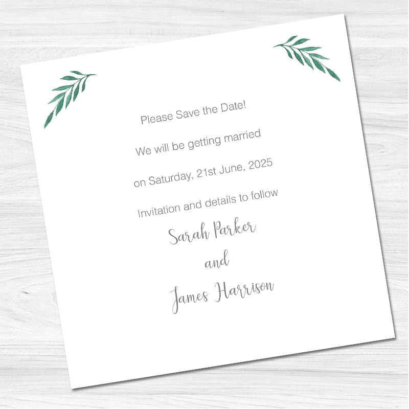 Fern Leaves Save the Date Cards-Inside