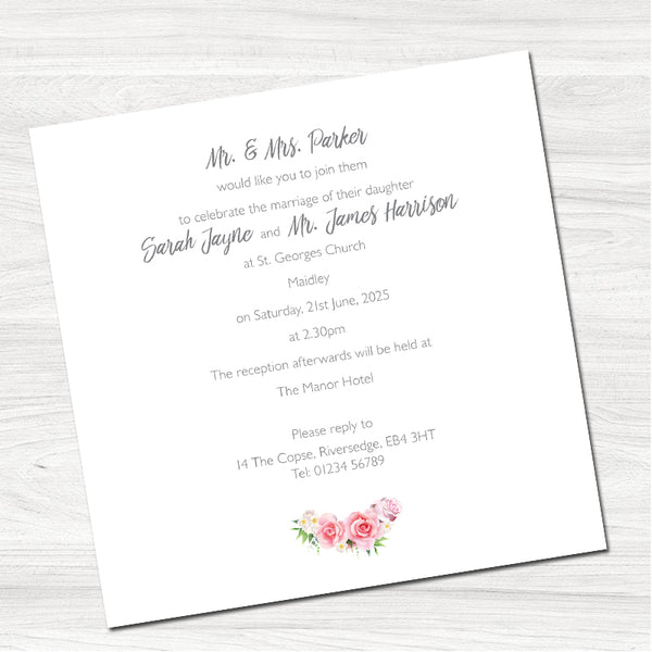 Floral Wedding Day Invitation-Back