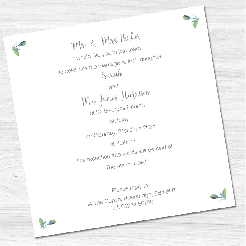 Greenery Wedding Day Invitation-Back
