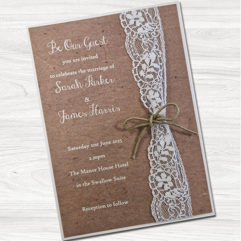 Rustic Lace Wedding Day Invitation