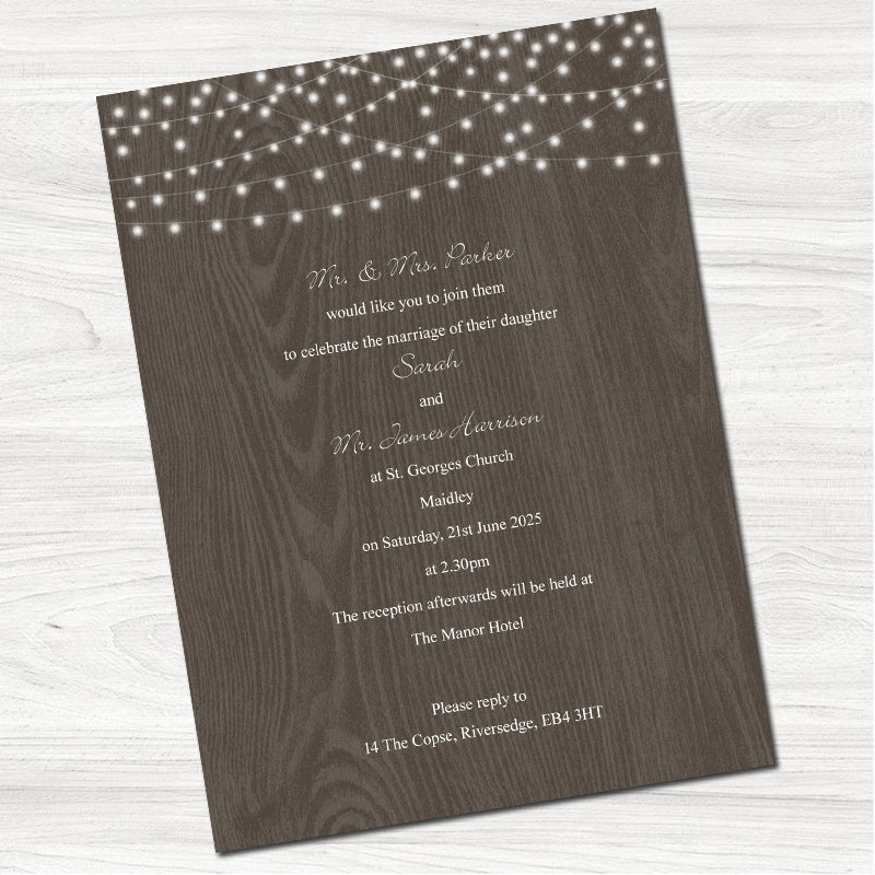 Rustic Twinkle Wedding Day Invitation