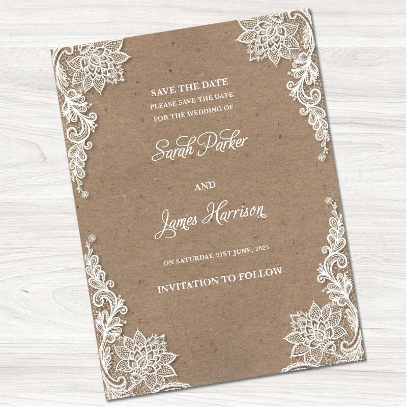 Vintage Lace Save the Date Card