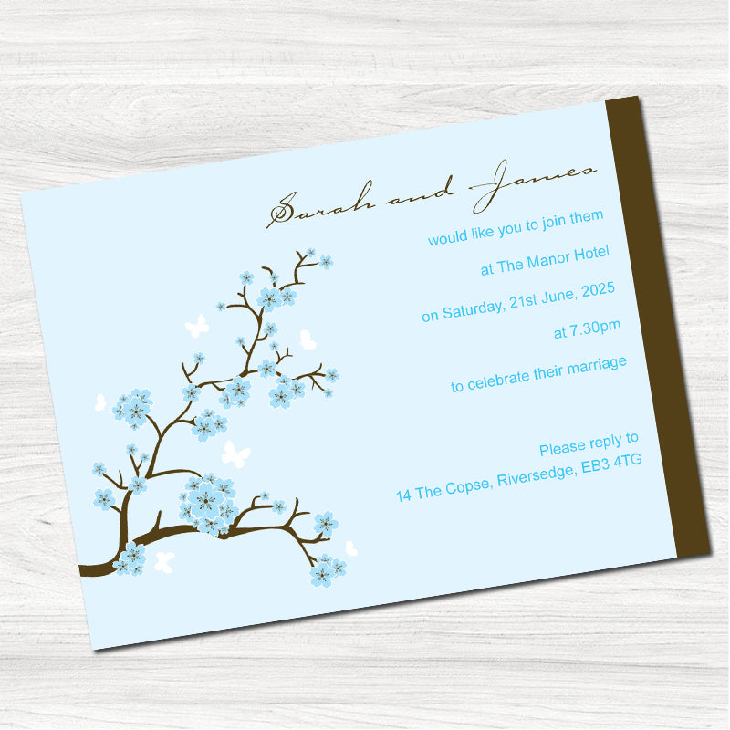 Blossom Blue Wedding Evening Invitation